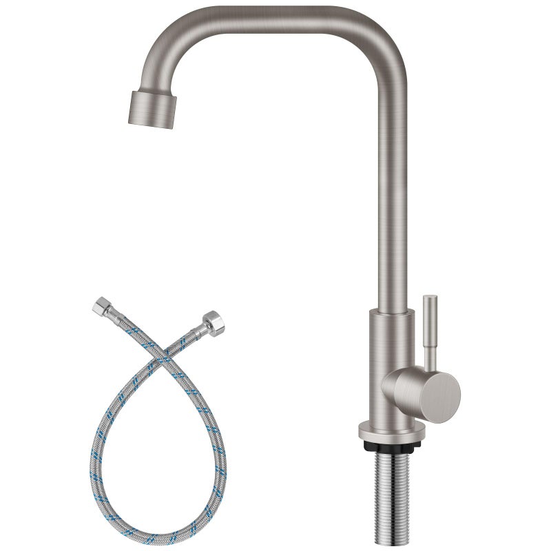 Aolemi Cold Only Water Kitchen Faucet Commercial Bar Tap Single Lever Handle 304 Stainless Steel Brushed Nickel Decked Mounted Single Hole Modern - Image 1